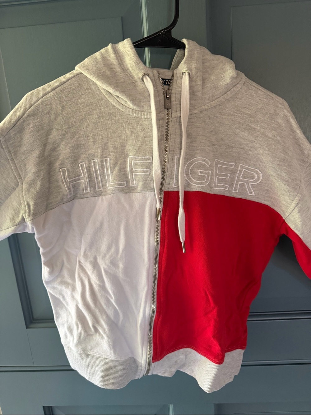 Tommy Hilfiger Sport Full Zip Hoodie Size Small Red White Gray